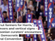 Vertical signs with key messages are a long-standing tradition at Democratic conventions. Kevin Dietsch/Getty Images